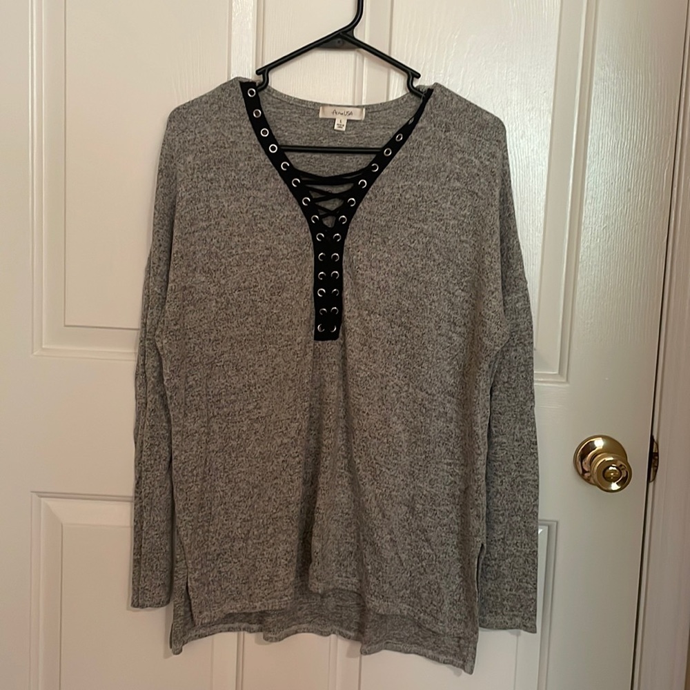 Lace up cotton long sleeve